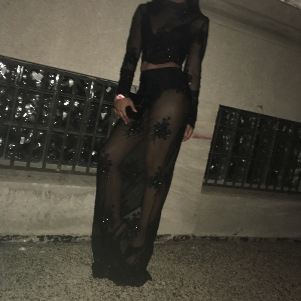 House of Cb two-piece black beaded set